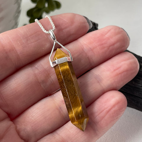 sterling silver tiger eye stone crystal pendant