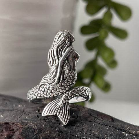 sterling silver mermaid adjustable ring