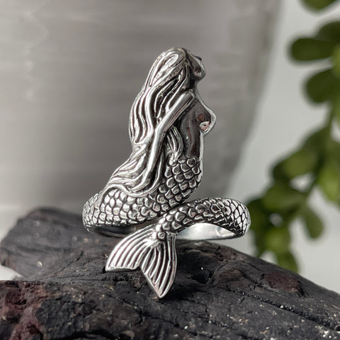 sterling silver mermaid adjustable ring