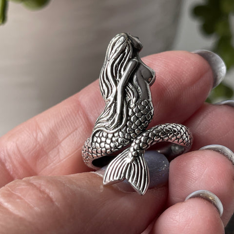 sterling silver mermaid adjustable ring
