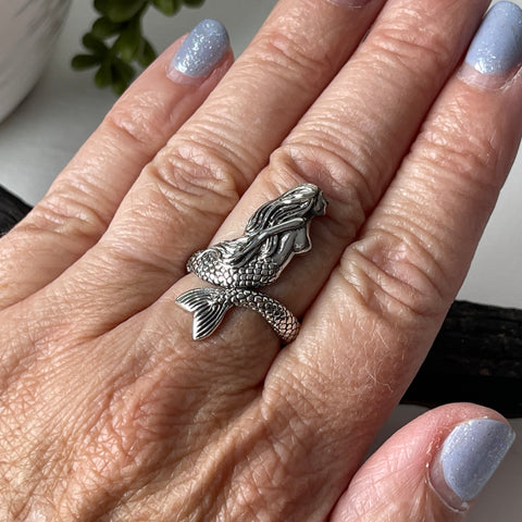 sterling silver mermaid adjustable ring