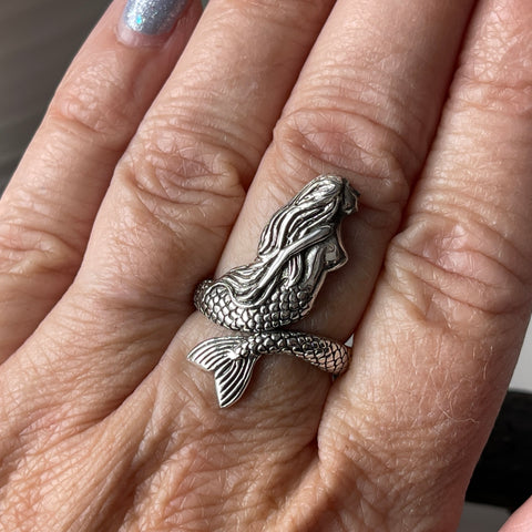 sterling silver mermaid adjustable ring