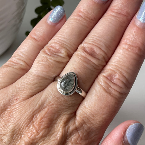 sterling silver tourmalinated quartz ring