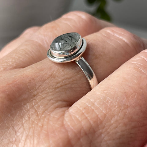 sterling silver tourmalinated quartz ring