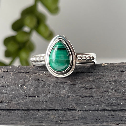 sterling silver malachite stone crystal ring