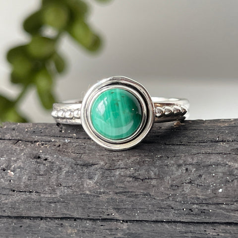 sterling silver malachite stone crystal ring