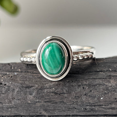 sterling silver malachite stone crystal ring