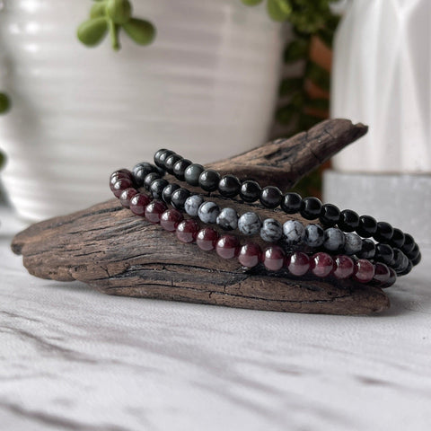 garnet snowflake obsidian capricorn gemstone energy bracelet set