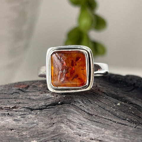 sterling silver stone crystal amber ring