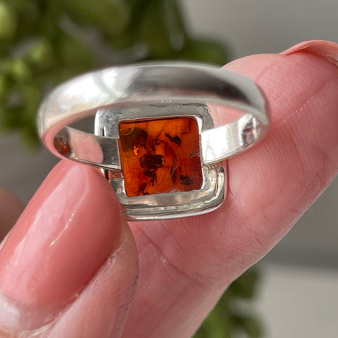 sterling silver stone crystal amber ring