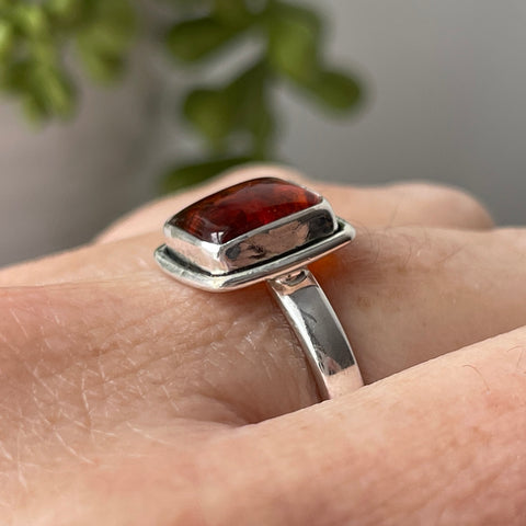 sterling silver stone crystal amber ring