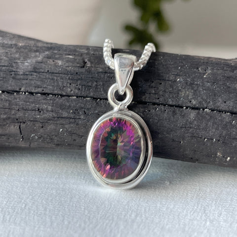 mystic topaz crystal Faceted Sterling Silver Necklace