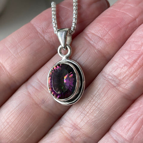 mystic topaz crystal Faceted Sterling Silver Necklace