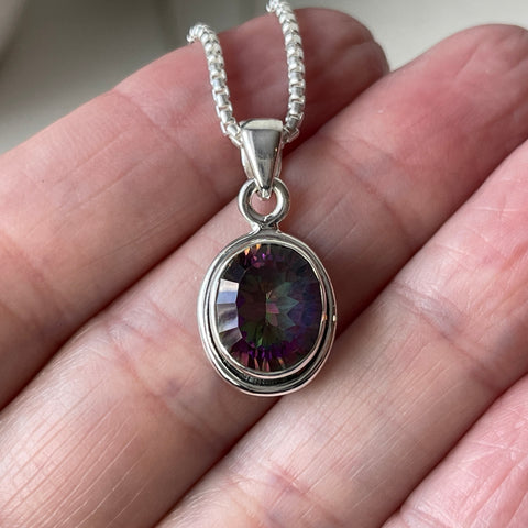 mystic topaz crystal Faceted Sterling Silver Necklace