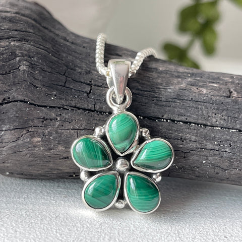 sterling silver malachite stone pendant necklace