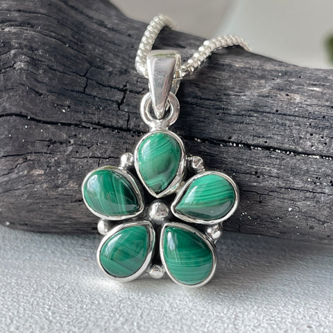 sterling silver malachite stone pendant necklace