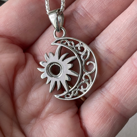 sterling silver moonstone sun moon celestial stone pendant necklace