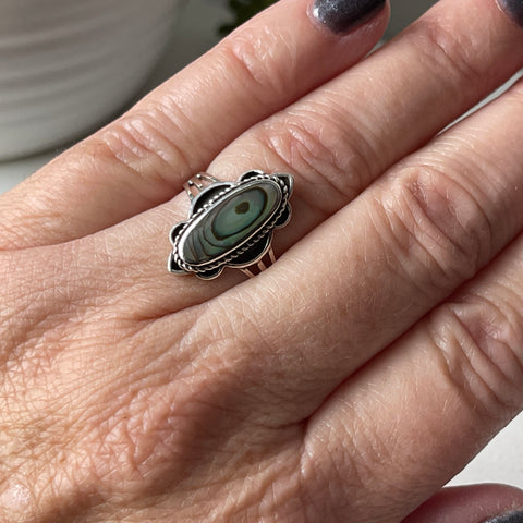 sterling silver abalone stone crystal ring