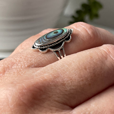 sterling silver abalone stone crystal ring