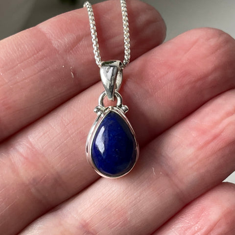 sterling silver lapis stone crystal pendant necklace