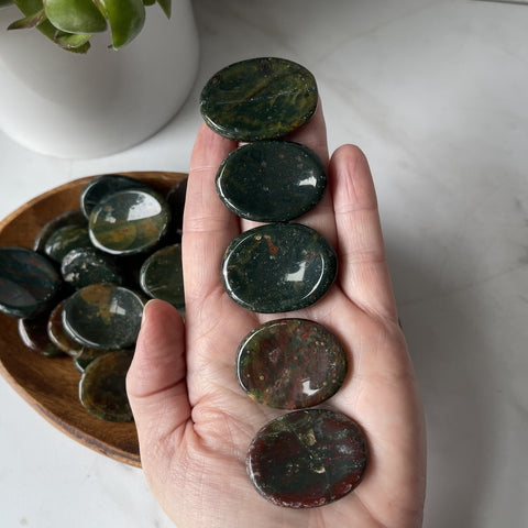 small bloodstone healing worry pocket fidget stone crystal