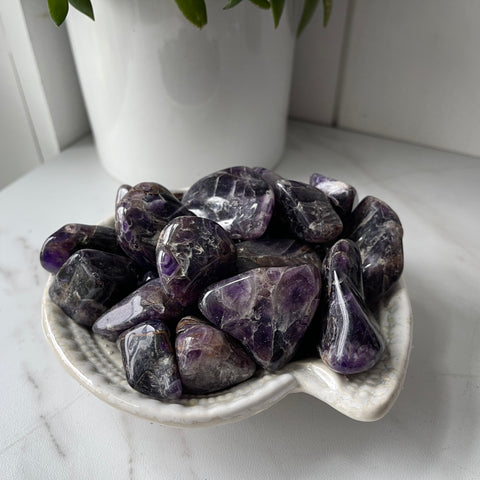 dark chevron amethyst tumbled stone crystal pocket worry stone