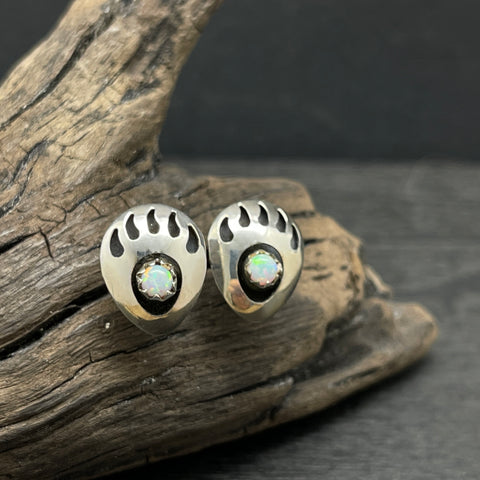 sterling silver white opal bear claw studs post earrings Navajo