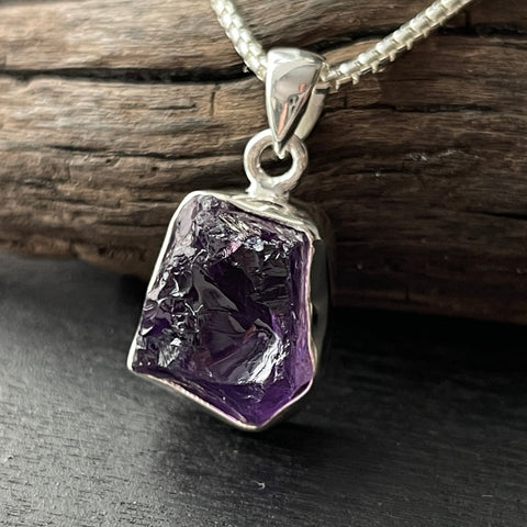 Amethyst Chunk Sterling Silver Necklace