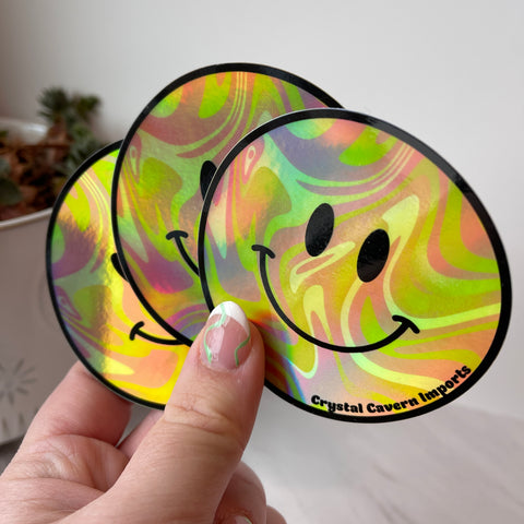 Holographic Smiley Face Waterproof Vinyl Sticker