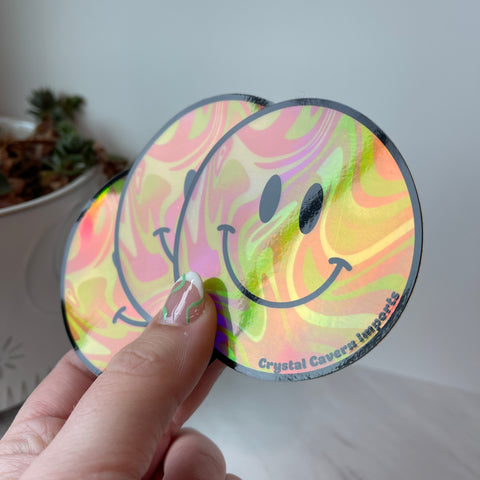 Holographic Smiley Face Waterproof Vinyl Sticker