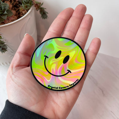 Holographic Smiley Face Waterproof Vinyl Sticker