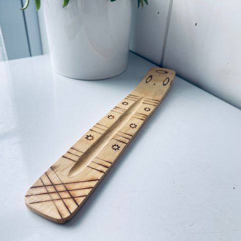 Wood Burn Design Incense Holder