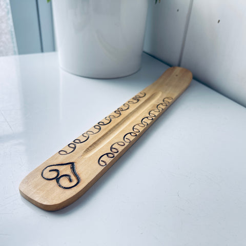 Wood Burn Design Incense Holder