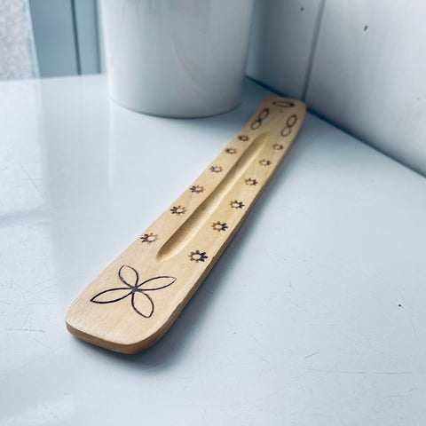 Wood Burn Design Incense Holder