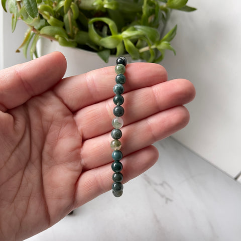 Moss Agate Gemstone Energy Bracelet - 6 mm