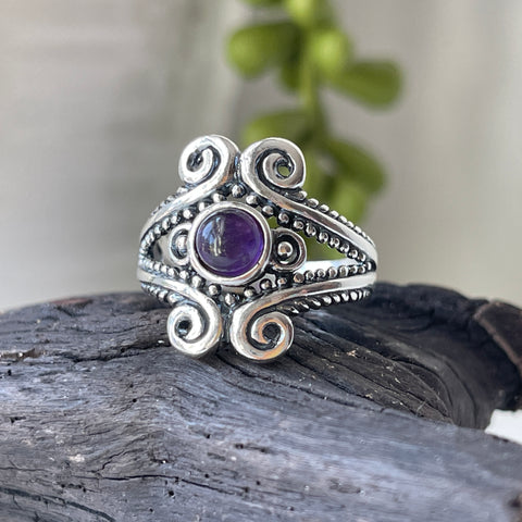 Amethyst Sterling Silver Swirl Ring