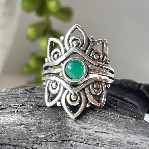 sterling silver green onyx stone ring