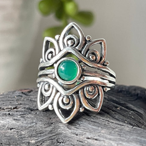 sterling silver green onyx stone ring