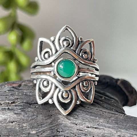 sterling silver green onyx stone ring