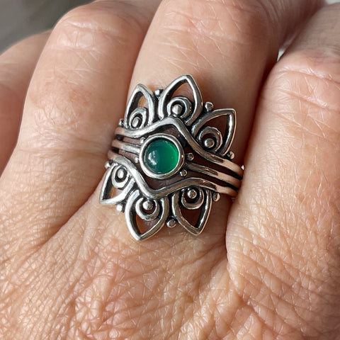 sterling silver green onyx stone ring