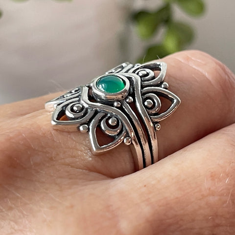 sterling silver green onyx stone ring