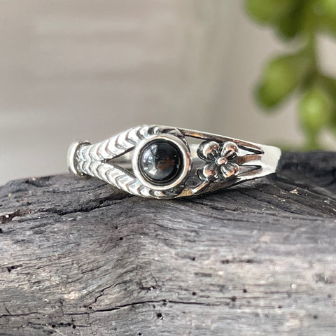 sterling silver black onyx crystal  stone ring