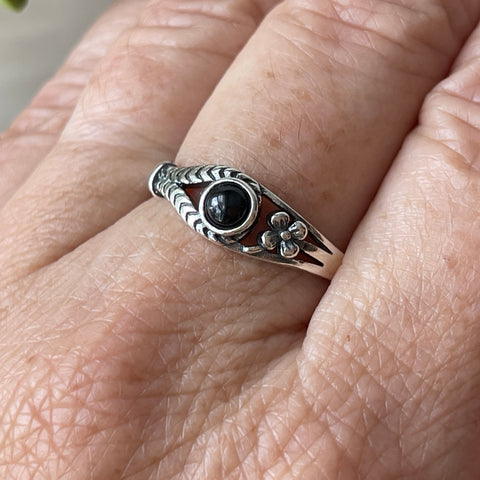 sterling silver black onyx crystal  stone ring