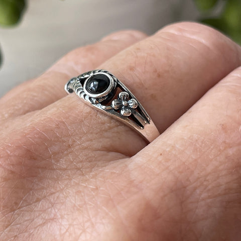 sterling silver black onyx crystal  stone ring