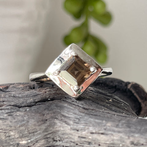 sterling silver smoky quartz stone crystal faceted ring