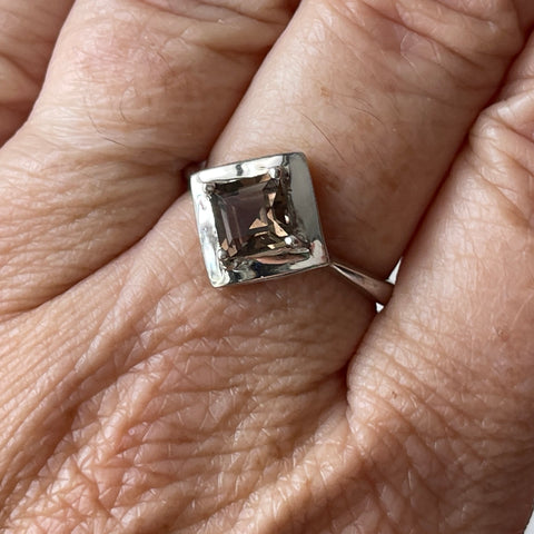 sterling silver smoky quartz stone crystal faceted ring