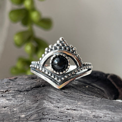 sterling silver black onyx crystal  stone ring