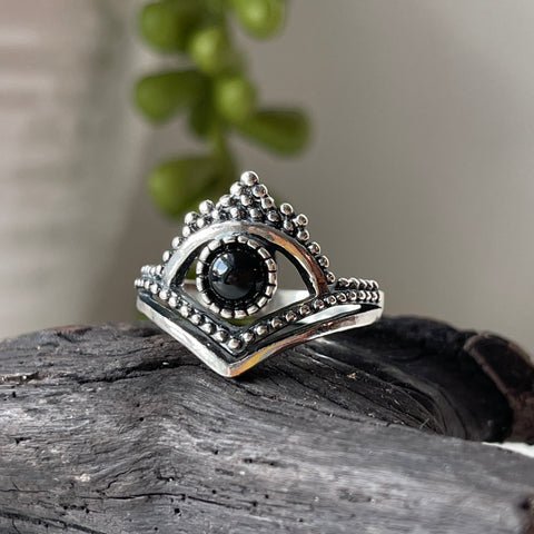 sterling silver black onyx crystal  stone ring