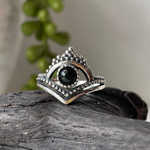 sterling silver black onyx crystal  stone ring