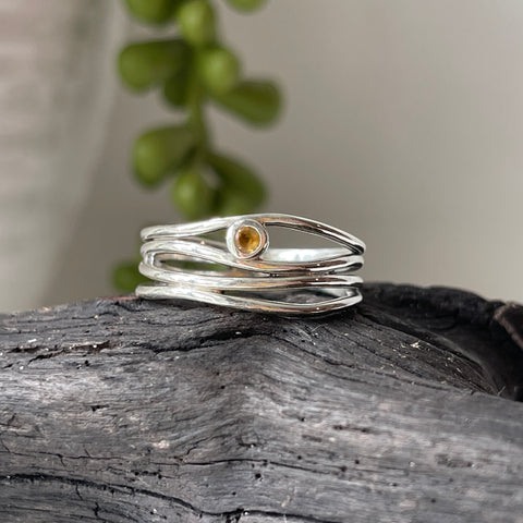 sterling silver citrine stone crystal ring